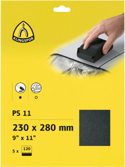 PS 11 C coat.abras.sheets waterproof, 9 x 11 Inch grain 120, D.I.Y.-packaged with tab