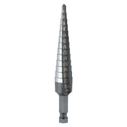 Self-Starting Step Drill Bit, 13 Hole, 1/8" to 1/2" by 1/32"