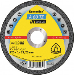 A 60 TZ cutting-off wheels, 5 x 3/64 x 7/8 Inch depressed centre