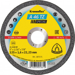 A 46 TZ cutting-off wheels, 5 x 1/16 x 7/8 Inch flat