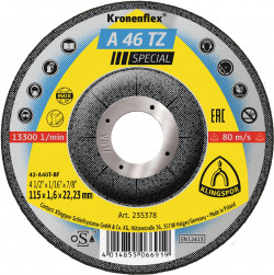 A 46 TZ cutting-off wheels, 4-1/2 x 1/16 x 7/8 Inch depressed centre