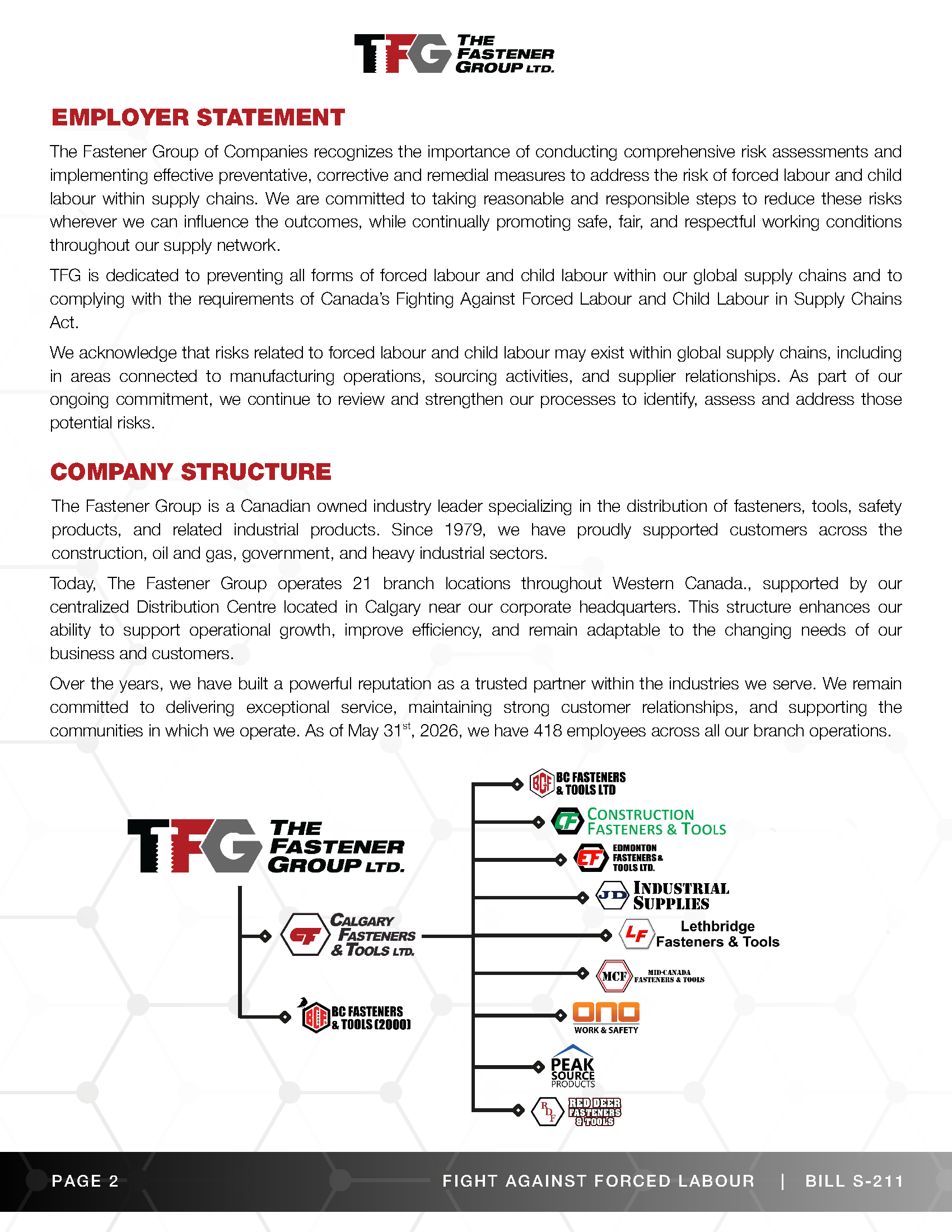 Employer Statement and Company Structure
